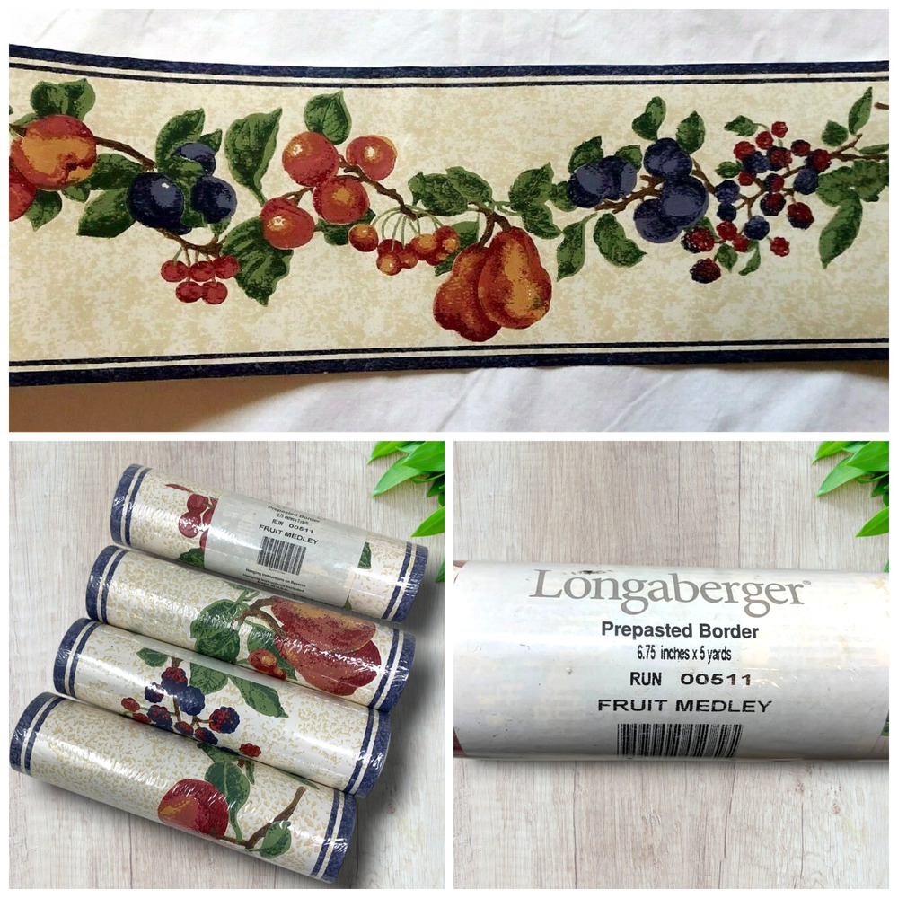 Vintage Longaberger Fruit Medley Wallpaper Border 4 Rolls 60 Ft NEW Y2K